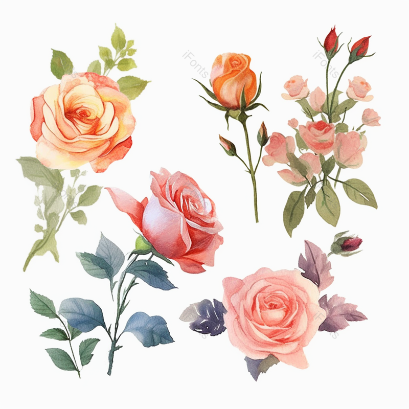 植物图册粉色玫瑰花束植物春天水彩画唯美插画,插画/手绘图,插画/手绘图库,插画/手绘图下载,插画/手绘